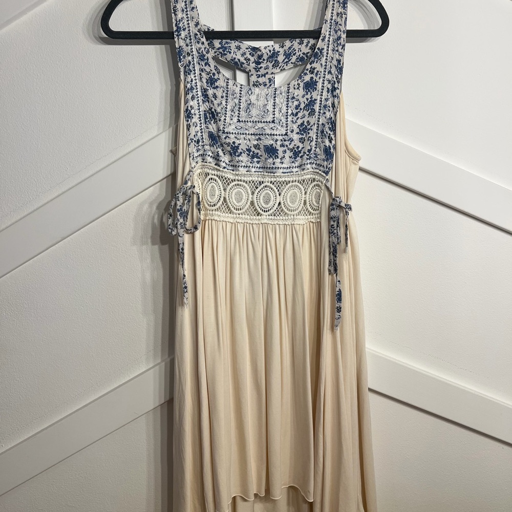 Vintage Cream and Blue High Low Dress